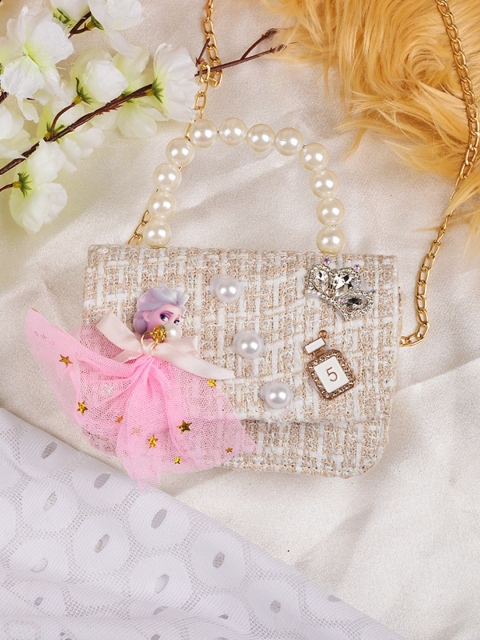 

POPLINS Cream-Coloured Embellished Structured Sling Bag