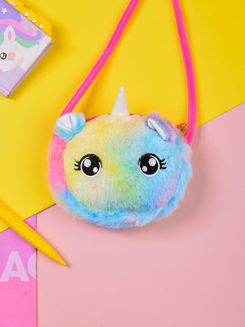 

POPLINS Kids Multicoloured Printed Structured Faux Fur Sling Bag with Applique, Multi