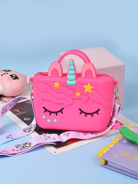 

POPLINS Kids Pink Printed Structured Sling Bag with Applique