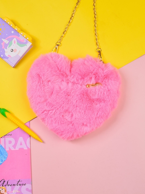 

POPLINS Pink Structured Faux Fur Heart-Shaped Sling Bag