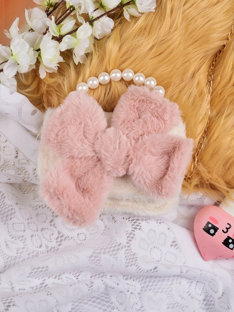 

POPLINS Kids White Structured Fur Sling Bag with Bow Detail