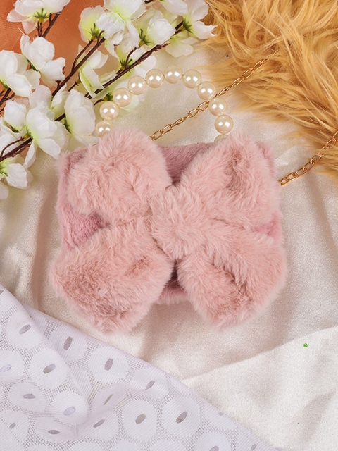 

POPLINS Kids Pink Structured Fur Sling Bag with Bow Detail