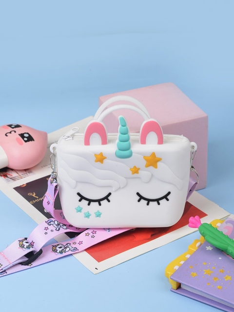 

POPLINS White Embellished Structured Sling Bag with Applique