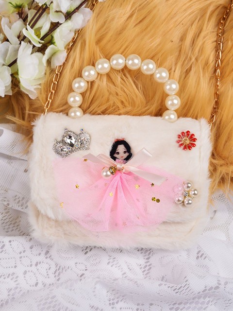 

POPLINS White Embellished Structured Faux Fur Sling Bag