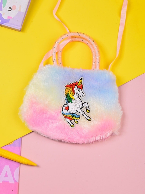 

POPLINS Pink Embellished Structured Faux Fur Sling Bag