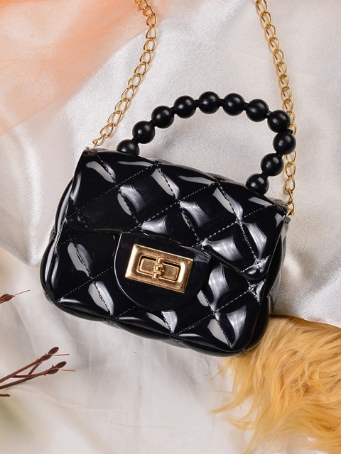 

POPLINS Girls Black Structured Handheld Bag with Quilted