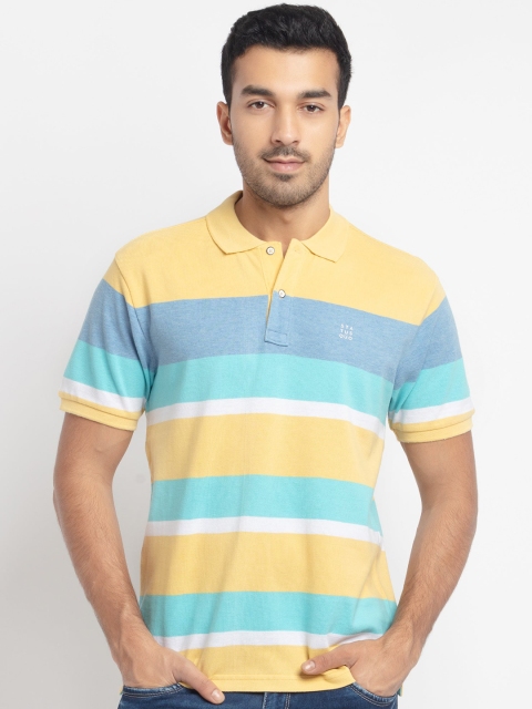 

Status Quo Men Yellow & Blue Striped Polo Collar Cotton T-shirt