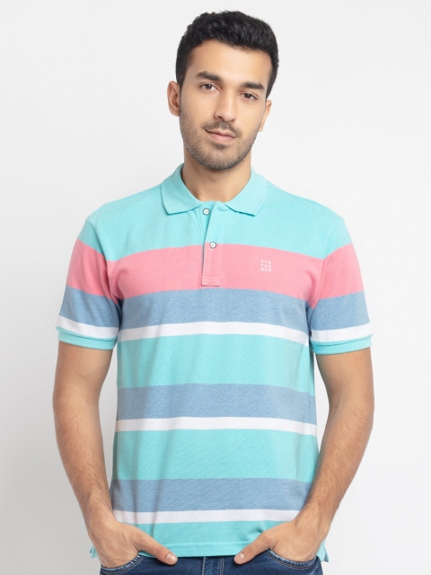 

Status Quo Men Blue Striped Polo Collar T-shirt