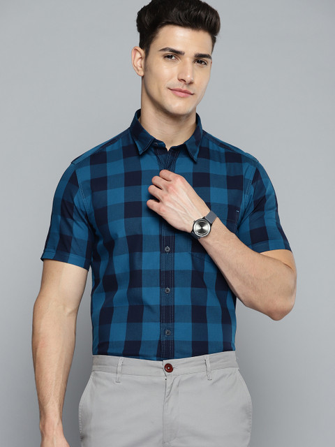 

Indian Terrain Men Blue Pure Cotton Slim Fit Buffalo Checks Smart Casual Shirt