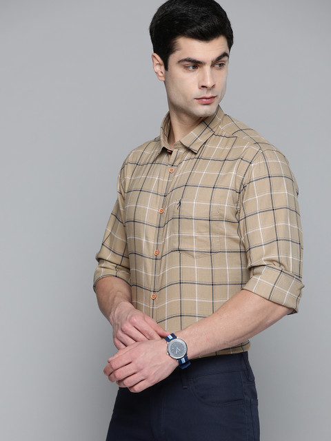 

Indian Terrain Men Khaki Pure Cotton Slim Fit Checked Casual Shirt