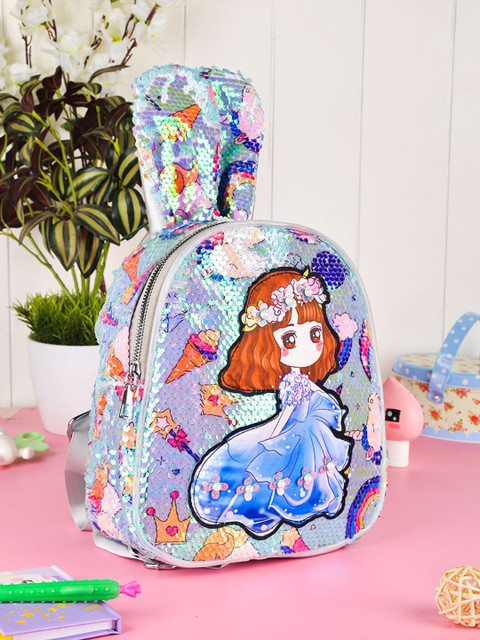 

POPLINS Kids Green & Multi Color Embellished Backpack