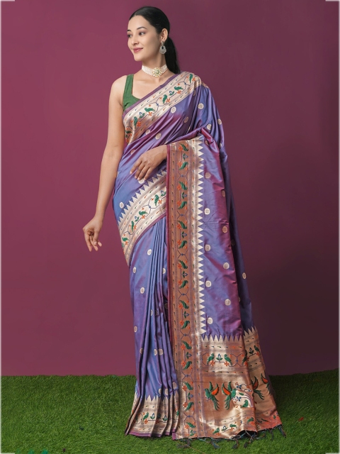 

Unnati Silks Blue & Red Ethnic Motifs Zari Art Silk Paithani Saree