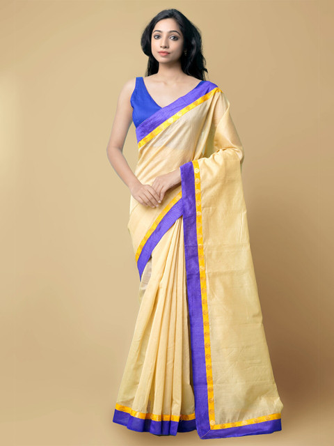 

Unnati Silks Yellow & Blue Jute Silk Chanderi Saree
