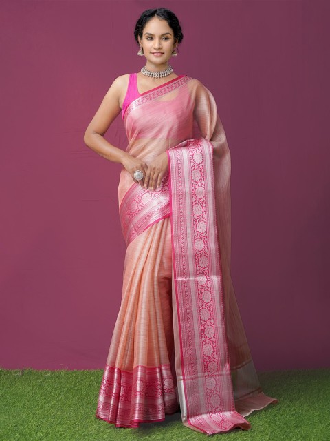 

Unnati Silks Peach-Coloured & Pink Woven Design Zari Tissue Kota Saree