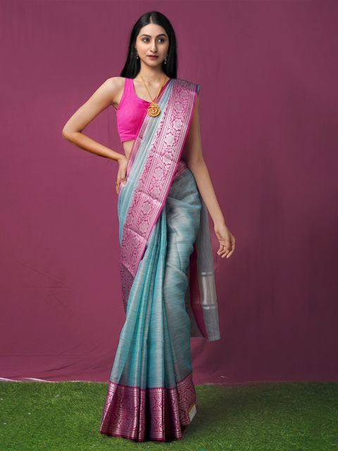 

Unnati Silks Blue & Pink Zari Tissue Kota Saree