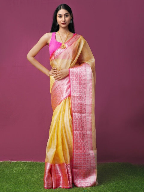 

Unnati Silks Yellow & Pink Ethnic Motifs Tissue Kota Saree