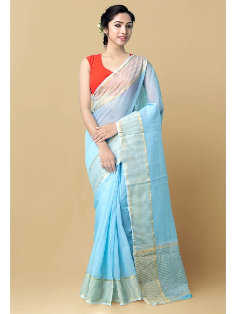 

Unnati Silks Blue & Gold-Toned Zari Net Baluchari Saree