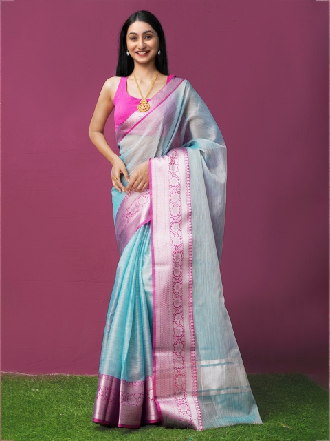 

Unnati Silks Blue & Pink Ethnic Motifs Zari Tissue Kota Saree