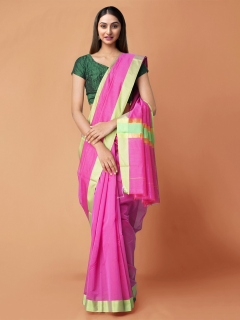 

Unnati Silks Pink Woven Design Silk Cotton Chettinad Saree