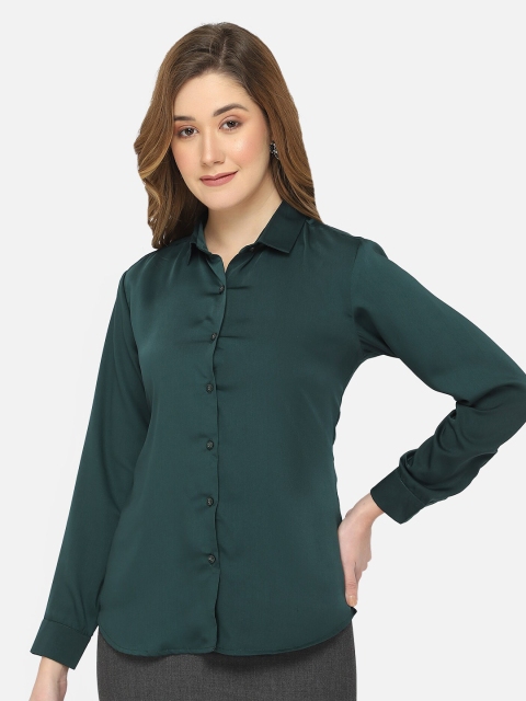 

Fbella Women Green Standard Slim Fit Casual Shirt