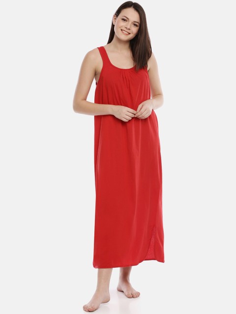 

GOLDSTROMS Women Solid Red Maxi Winter Cotton Night Dress