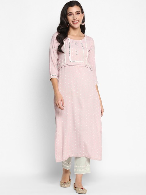 

VAABA Women Pink & Turquoise Blue Sequinned Kurta with Trousers