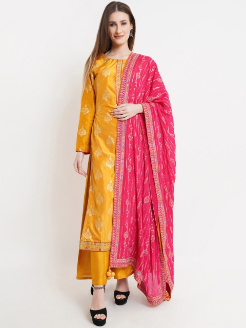 

Stylee LIFESTYLE Yellow & Fuchsia Printed Unstitched Dress Material