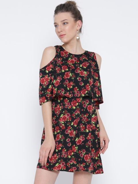 

Sera Women Black & Red Floral Print Layered A-Line Dress