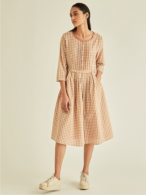 

Ancestry Mustard Yellow Checked Midi Dress
