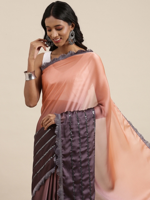 

PERFECTBLUE Mauve & Purple Ombre Sequinned Half and Half Saree