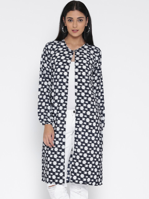 

Sera White & Navy Printed Longline Shrug