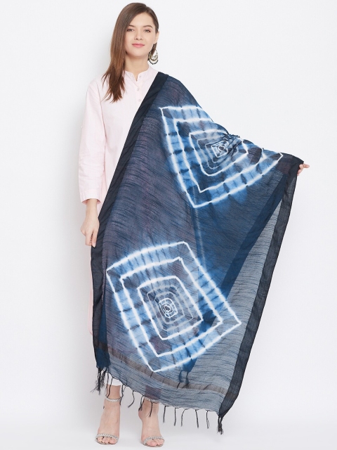 

Clora Creation Navy Blue & White Tie and Dye Dupatta