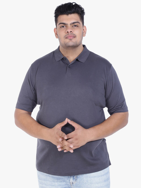 

Santonio Men Plus Size Grey Polo Collar Pure Cotton T-shirt