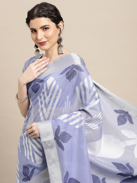 

Saree mall Blue & White Geometric Woven Design Uppada Saree