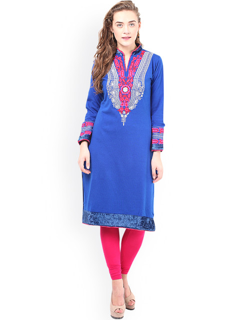 

Duke Women Blue Embroidered Straight Kurta
