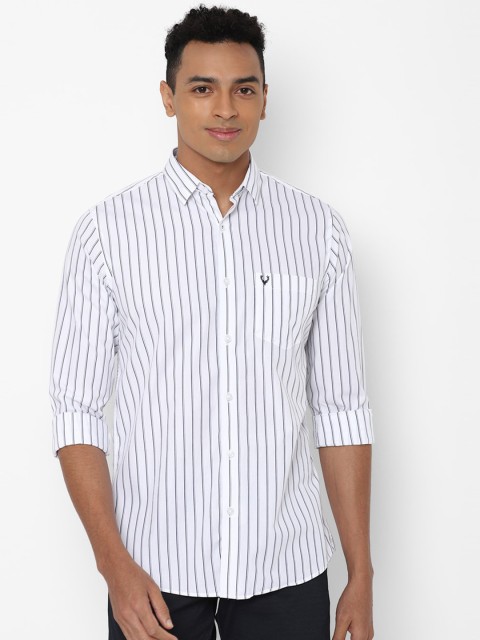 

Allen Solly Men White & Navy Blue Slim Fit Striped Pure Cotton Casual Shirt