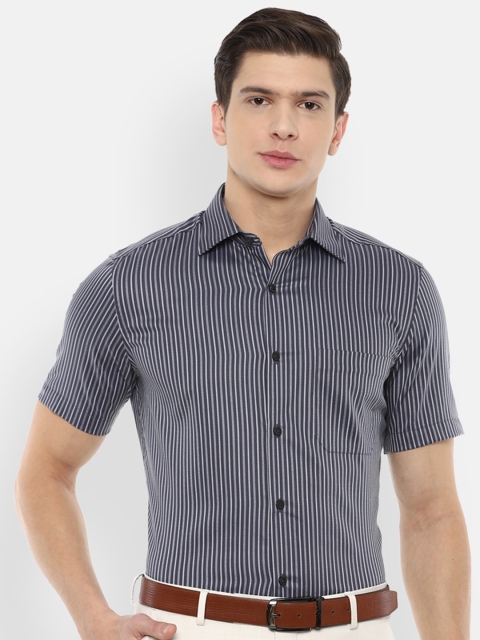 

Louis Philippe Men Navy Blue Striped Pure Cotton Formal Shirt