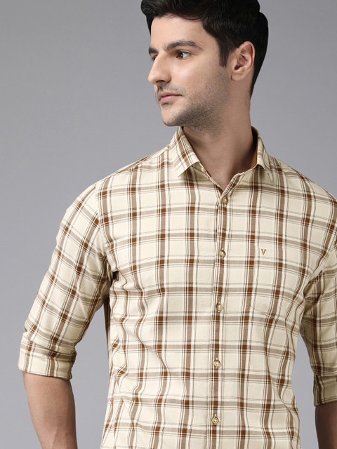 

Van Heusen Sport Men Cream And Brown Slim Fit Tartan Checked Casual Shirt