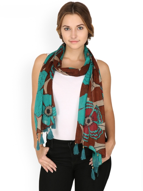 

Anekaant Brown & Green Floral Print Scarf