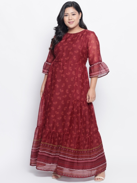 

Amydus Maroon Ethnic Motifs Chiffon Maxi Dress