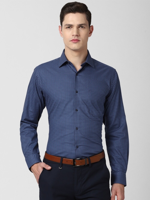 

Van Heusen Men Navy Blue Grid Tattersall Checks Checked Pure Cotton Formal Shirt