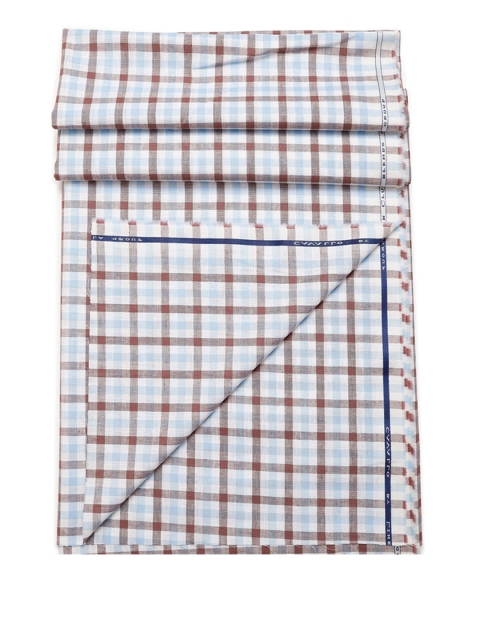 

CAVALLO by Linen Club Men Brown & Blue Checked Shirt Fabric