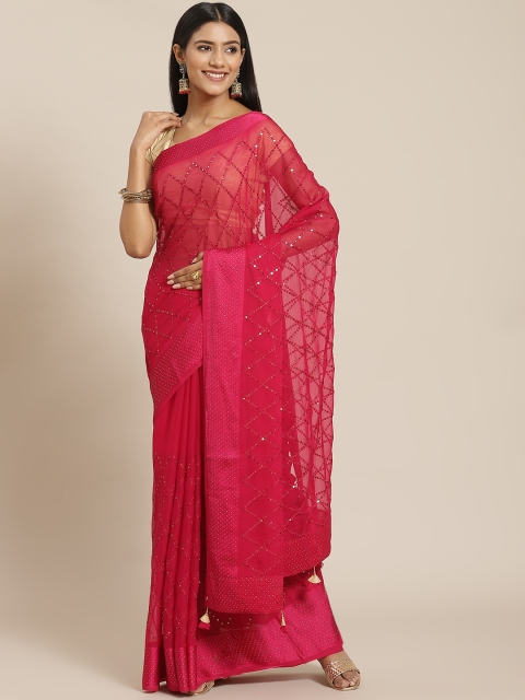 

Meena Bazaar Fuchsia Woven Design Sequinned Saree