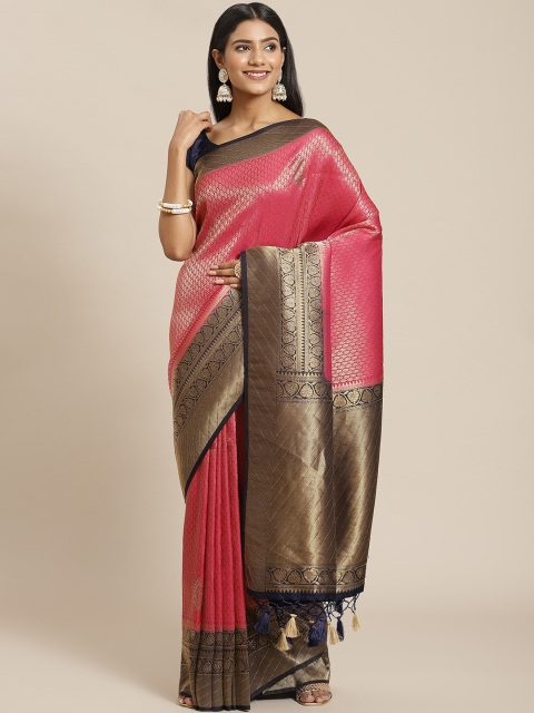 

Meena Bazaar Fuchsia & Gold-Toned Ethnic Motifs Zari Brocade Saree