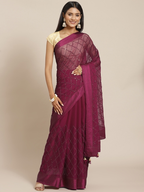 

Meena Bazaar Purple Woven Design Sequinned Saree