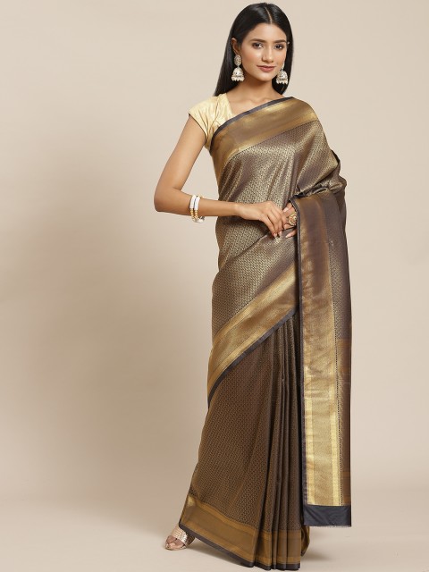 

Meena Bazaar Black & Gold-Toned Woven Design Zari Silk Blend Saree
