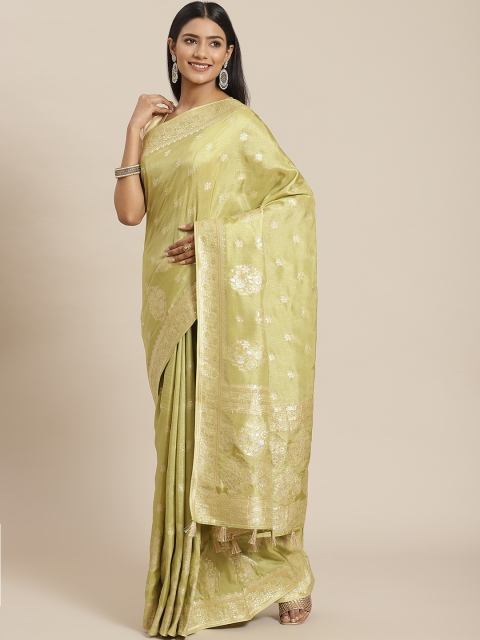 

Meena Bazaar Green Ethnic Motifs Zari Silk Blend Banarasi Saree