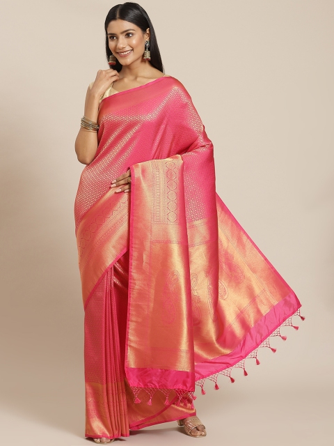 

Meena Bazaar Fuchsia & Gold-Toned Ethnic Motifs Zari Silk Blend Saree