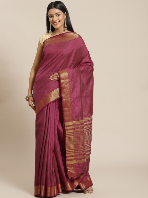 

Meena Bazaar Burgundy Zari Silk Blend Saree