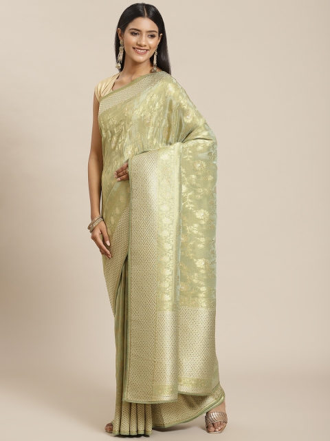 

Meena Bazaar Green Ethnic Motifs Zari Tissue Banarasi Saree